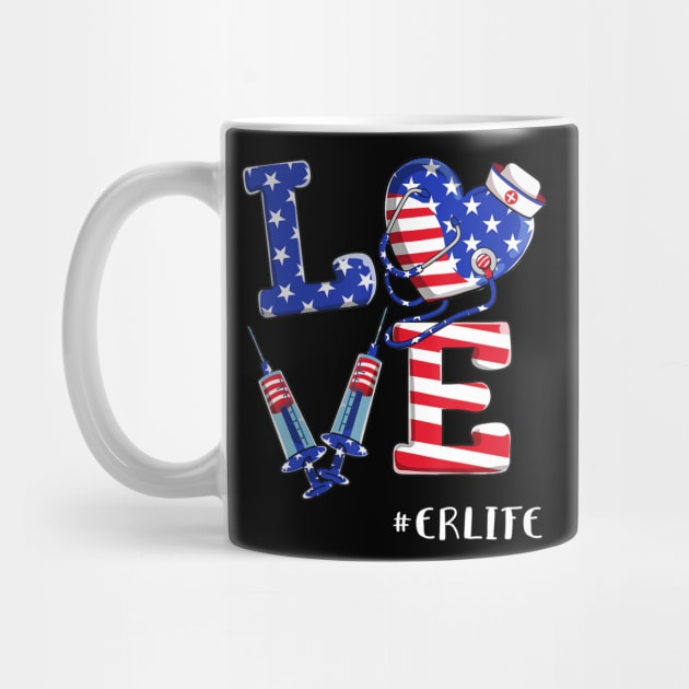 Love ER Life Nurse 4th Of July American Flag Patriotic by crowominousnigerian 